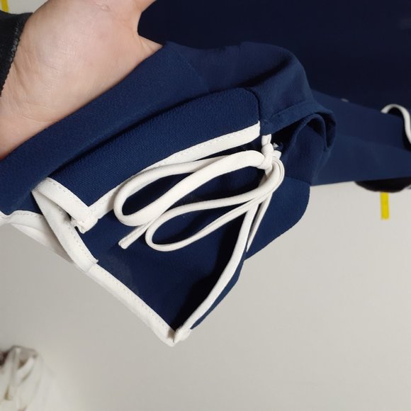 Navy Bell Sleeve Ruffle Long Sleeve Blouse Small - Picture 8 of 11